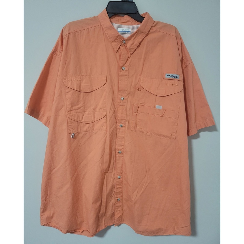 Columbia PFG Button Up Shirt Mens XXL Orange Short Sleeve Fishing outdoors